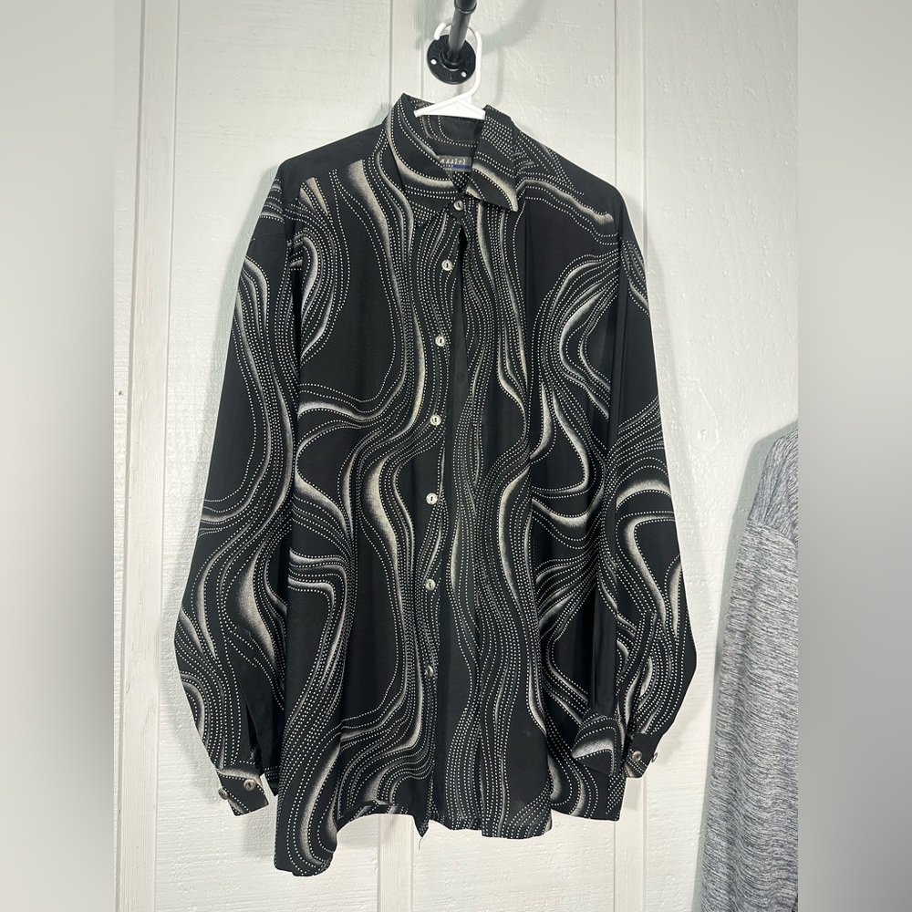 Bassiri Men’s Vintage 90s Black and Cream Button Down Shirt Size Large EUC